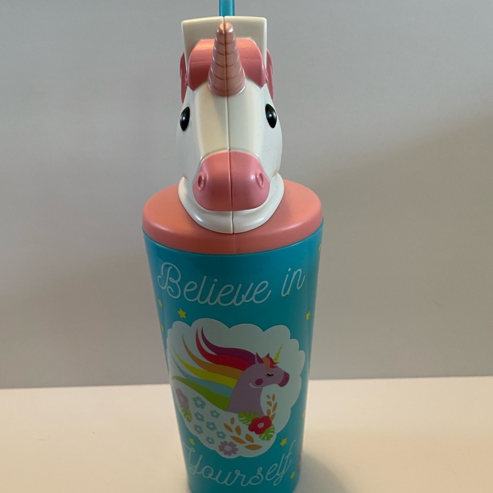Unicorn Kids Cup with Straw - Blue and Pink